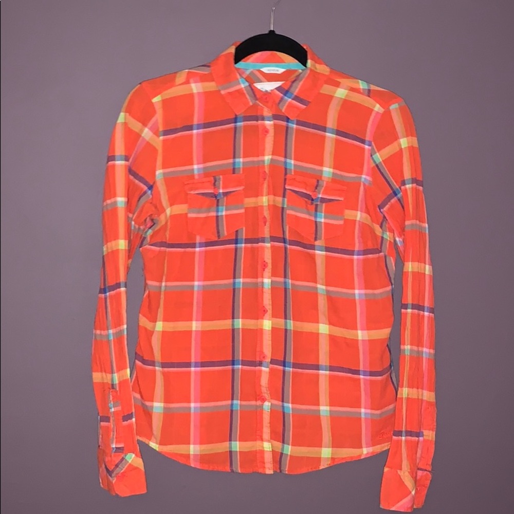 Aeropostale M Orange Light Weight Plaid Buttonup